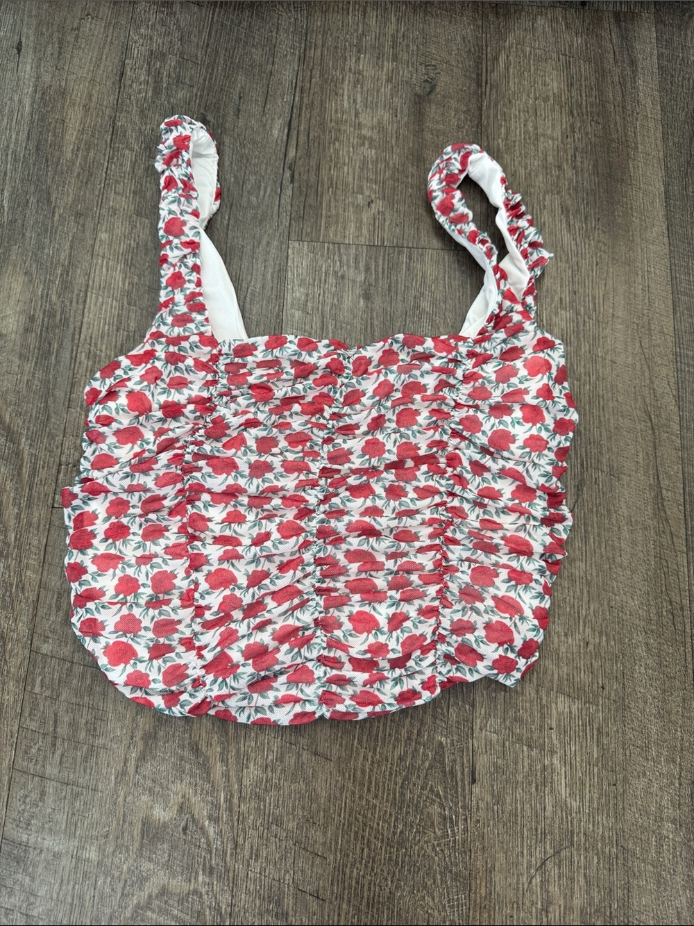 Lulu's White Top with Red Floral Accent